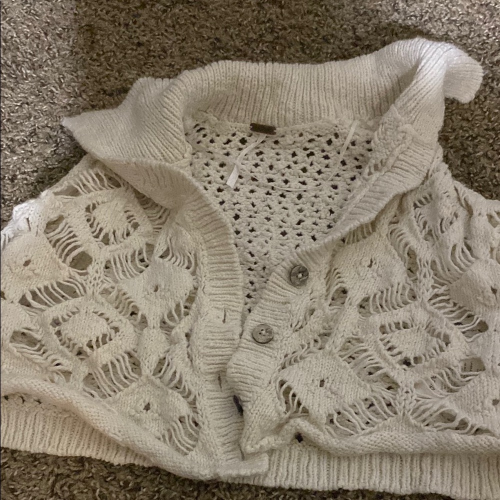 Free People White Lace Cardigan Sweater